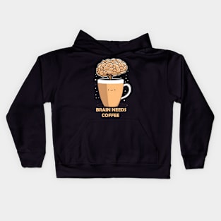 brain needs coffee Kids Hoodie